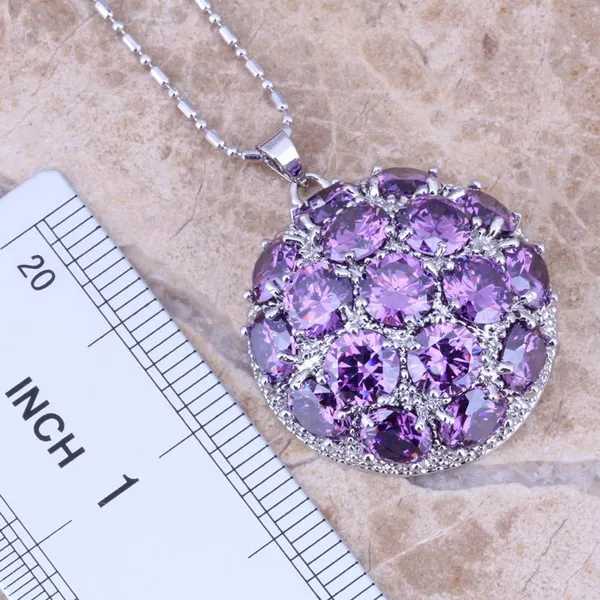 Галантный комплект ювелирных изделий с фиолетовым кубическим цирконием и