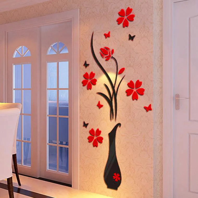 

Wall Sticker 3d Switch Stickers Diy Vase Flower Tree Crystal Arcylic 3d Wall Stickers Decal Home Decor Room Decoration #763