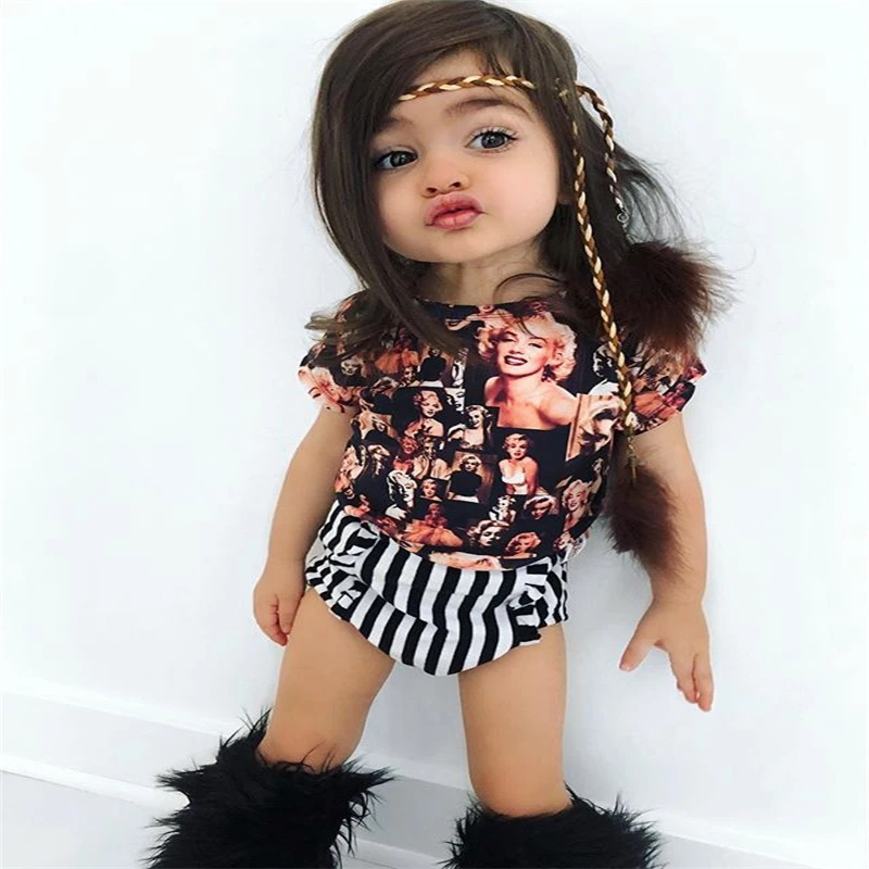 Милая Одежда для младенцев комплект летней одежды из 2 предметов боди с короткими