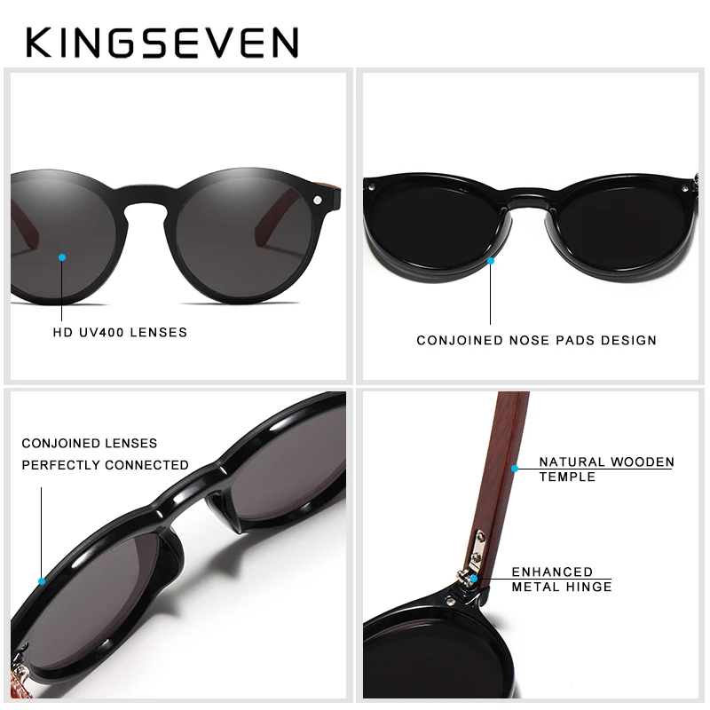 KINGSEVEN Natural Handmade Wood Sunglasses UV400 Men Sun Glasses Women Brand Design Original Rosewood Eyewear Oculo