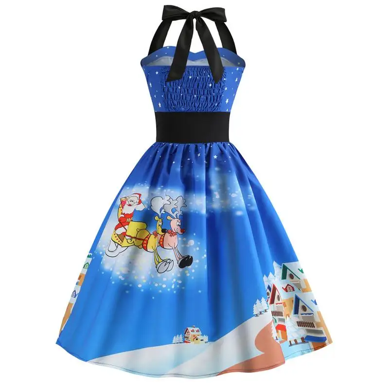 Vintage Dress Christmas Party Retro Swing Halter 50s 60s Sleeveless Gown Robe Pin Up Rockabilly Dresses | Женская одежда