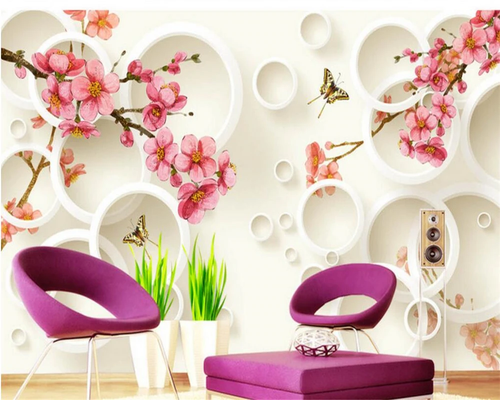 

Beibehang Large Custom Wallpaper 3D Peach Blossom Flower Circle 3d Living Room Bedroom TV Wall mural wallpaper for walls 3 d