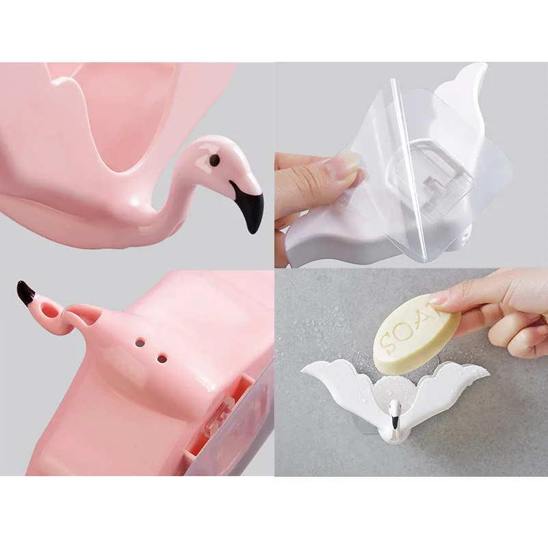 Flamingo Soap Dish Spone Holder Travel Soapbox Strong Sucker Wall Towel Stand Waterproof Case Containter Bathroom Accessories | Дом и сад