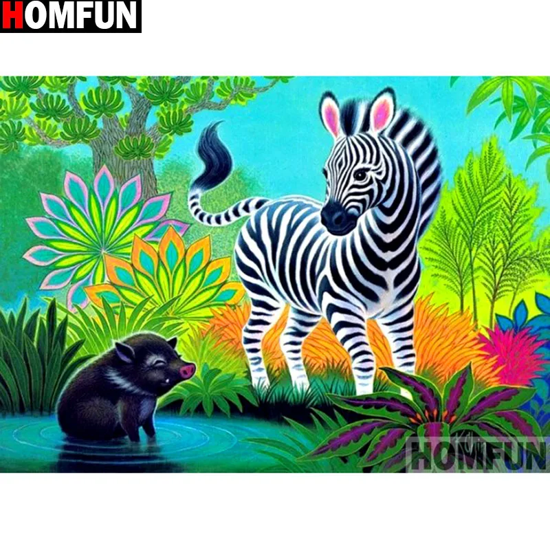 Алмазная 5D Вышивка HOMFUN Зебра дикий кабан картина с полными квадратными/круглыми