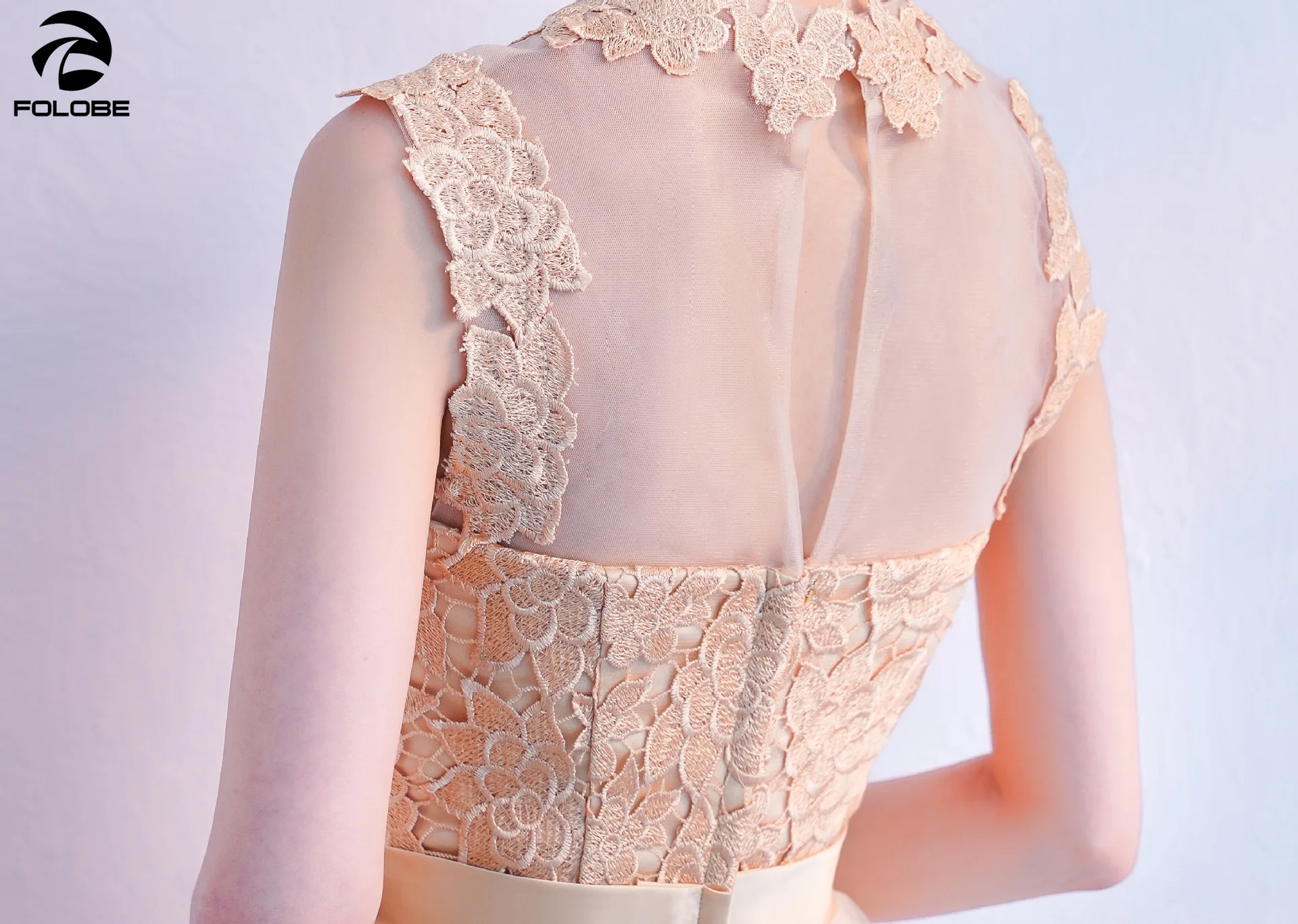 

FOLOBE Girls Vestidos Pale Mauve Summer Dresses Elegant Lace Appliques A-line Short Evening Party Dress Formal Dress