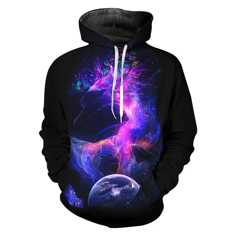 Мужская толстовка с капюшоном UJWI Galaxy Space черная 3d единорогом мужские пуловеры в