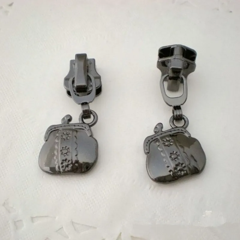 DONYAMY 5 шт.# DIY Сумочка Мультфильм металлическая молния тяга голова для одежды, сумки, обуви, багажа - Цвет: Gun Black