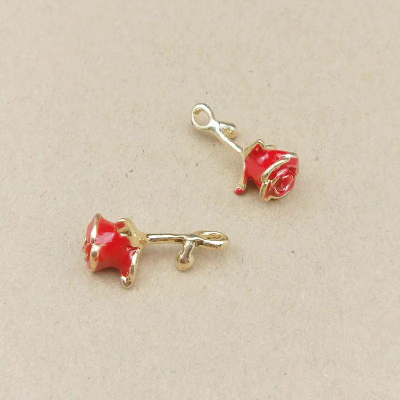 

New Arrival 40pcs/Lot 20*11MM 3D Enamel Rose Flower Charms Gold Tone Plated Ornament Accessories Oil Drop Flroal Pendants