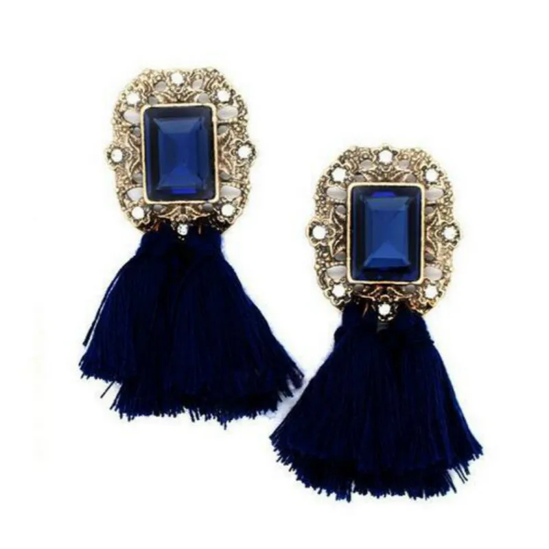 No Pierced Bohemian Ethnic Long Handmade Statements Tassel Clip On Earrings For female Vintage Square Popular Fringed Ear | Украшения и