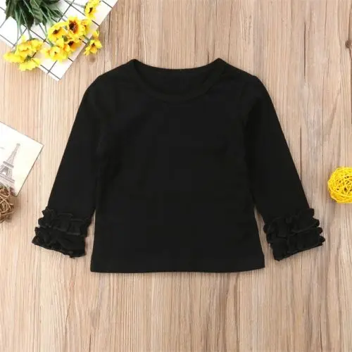 New Spring Fall Style Kid Baby Girl Cotton Ruffle Long Sleeve T-shirt Solid Crew Neck Children Clothing Toddler Infant Outfit | Детская