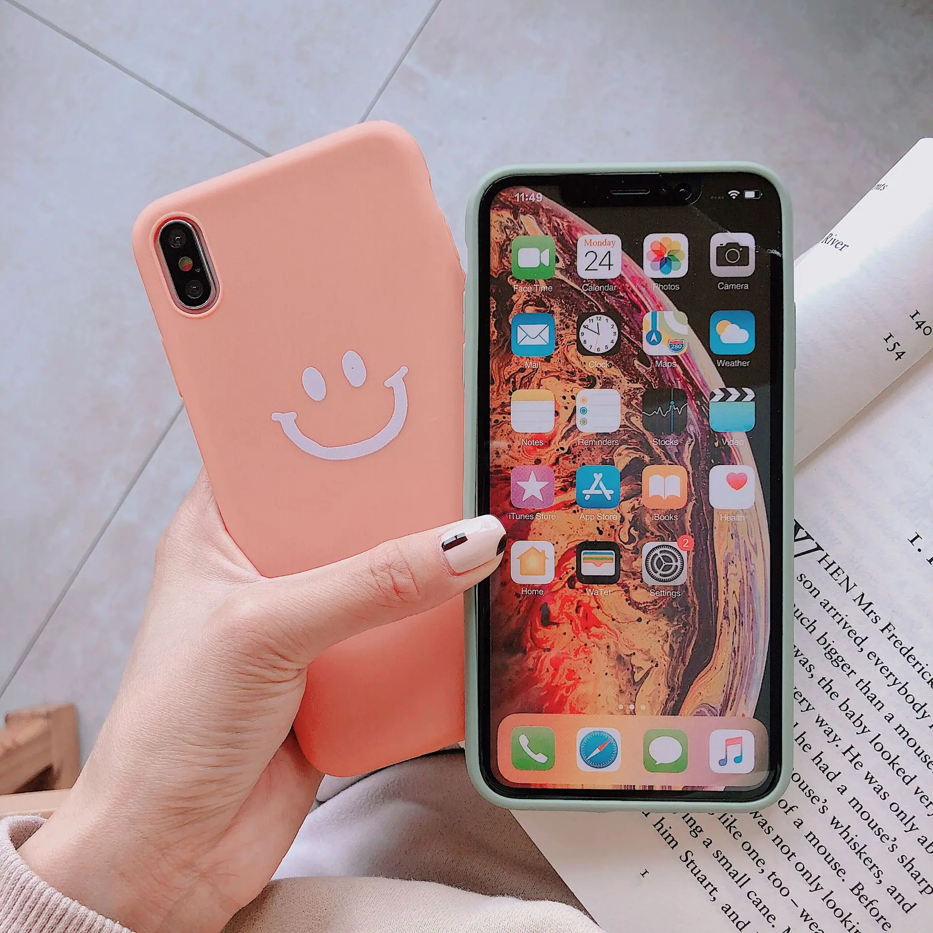 Простой милый чехол для телефона со смайликом iPhone X XS XR Max 6 6S 7 8 Plus матовый Мягкий