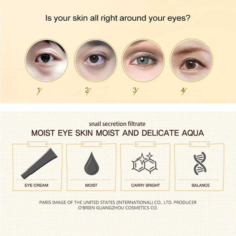 Hot Snail Essence Eye Cream Moisturizing Dark Circles Remove Bags Drops Lifting Anti Wrinkle Aging Eyes Skin Care |