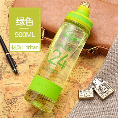 1pcs-green Бутылка для воды 700/900 мл емкость пластиковая Спортивная питьевая вода портативная бутылка для напитков экологически чистый тритановый материал - Цвет: 1pcs-green
