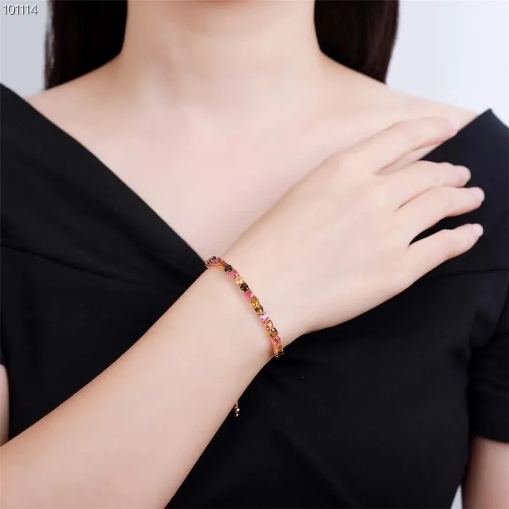 

SGARIT tennis bracelet jewelry gold plated 925 sterling silver natural colorful tourmaline adjustable bracelet for women