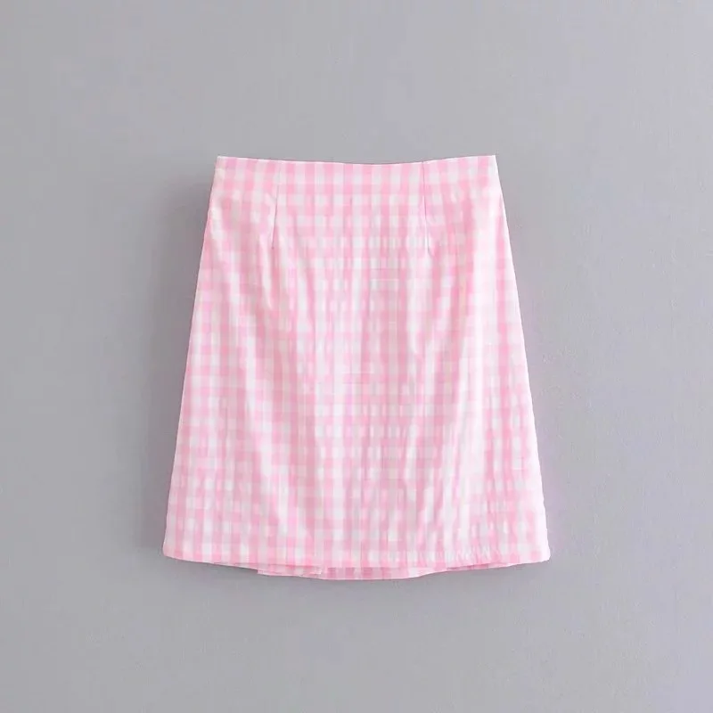 

Faldas Mujer Moda 2019 Women Plaid Skirt High Waist Ruffle Sexy Pack Hip Skirt Skirts Womens