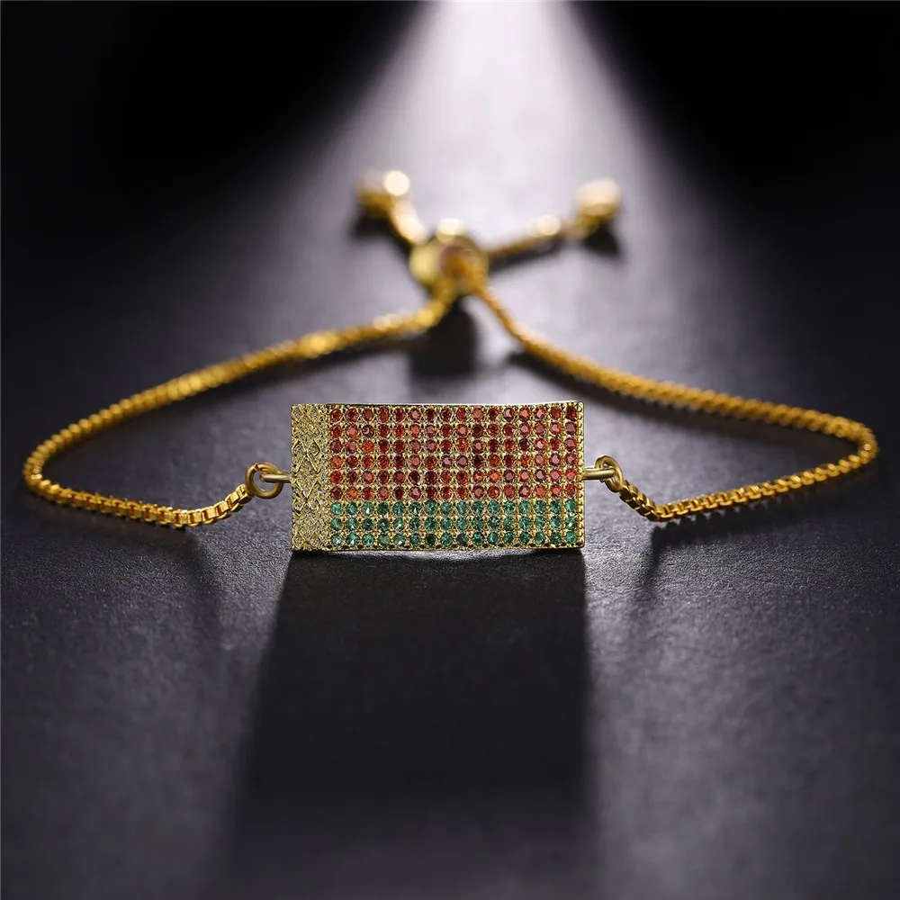 

JUWANG Cubic Zirconia Belarus Flag Charm Bracelet for Woman Man 3 Colors Adjustable Slide Chain Jewelry Gift Wholesale