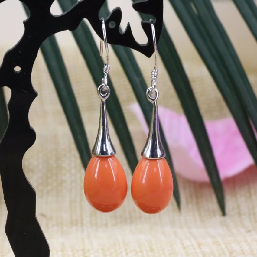 Elegant 9*13mm waterdrop orange baking paint glass beads dangle earrings for women long drop eardrop hot sale diy jewelry B3160