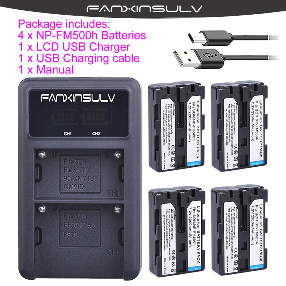 4x2200 mAh 7 2 V NP-FM500h батарея + LCD USB двойное зарядное устройство для SONY A77M2 A99 A900 A580 A200 A200K