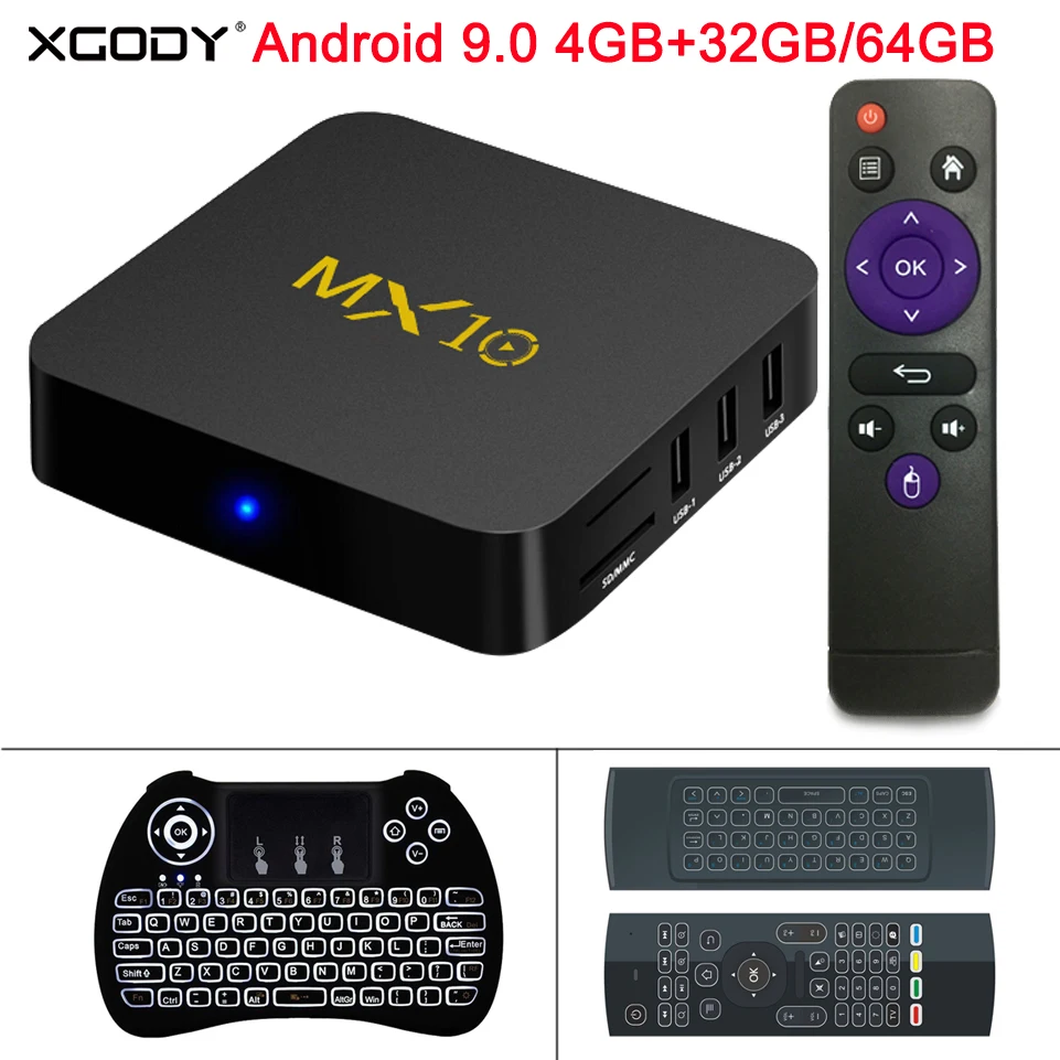 XGODY MX10 Android 9 0 Smart tv BOX RK3328 Четырехъядерный 4 ГБ 32 ГБ/64 телеприставка 2 4G wifi 4K HD 3D видео
