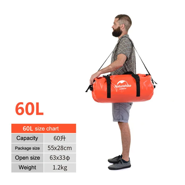 Orange 60L Naturehike 40L/60L/90L/120L большой емкости открытый водонепроницаемый плавательный мешок дрейфующий пляж плавание мобильный телефон водонепроницаемый мешок - Цвет: Orange 60L