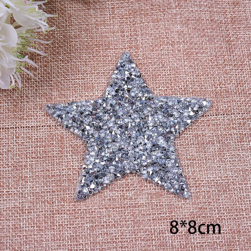 1pcs Multiple Sizes 3color Crystal Rhinestone Star Patches for Clothing Iron on Clothes Appliques Badge Stripes Diamond Stickers | Дом и сад