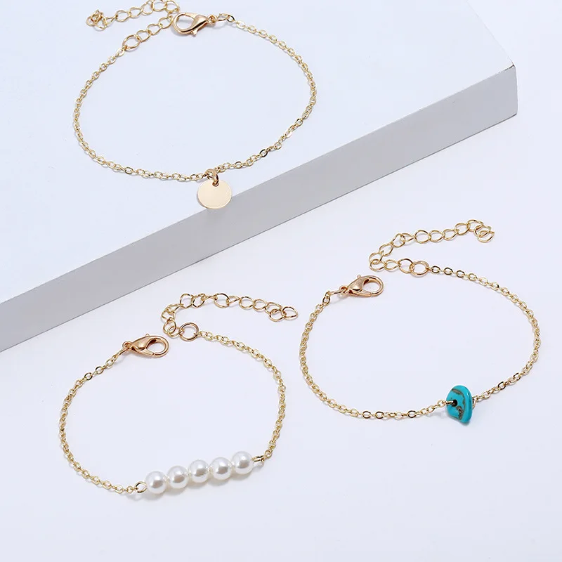 1Set Gold Color Imitation Pearl Round Bracelet Charm Bracelets Bangles For Women Adjustable Fashion Jewelry Gifts | Украшения и