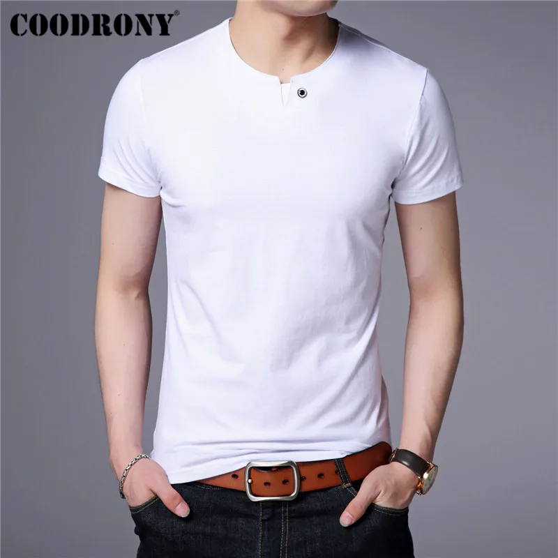 Белый COODRONY, хлопковая футболка с коротким рукавом, Мужская Уличная мода, универсальная футболка, лето, Новое поступление, Повседневная футболка для мужчин S95091 - Цвет: Белый