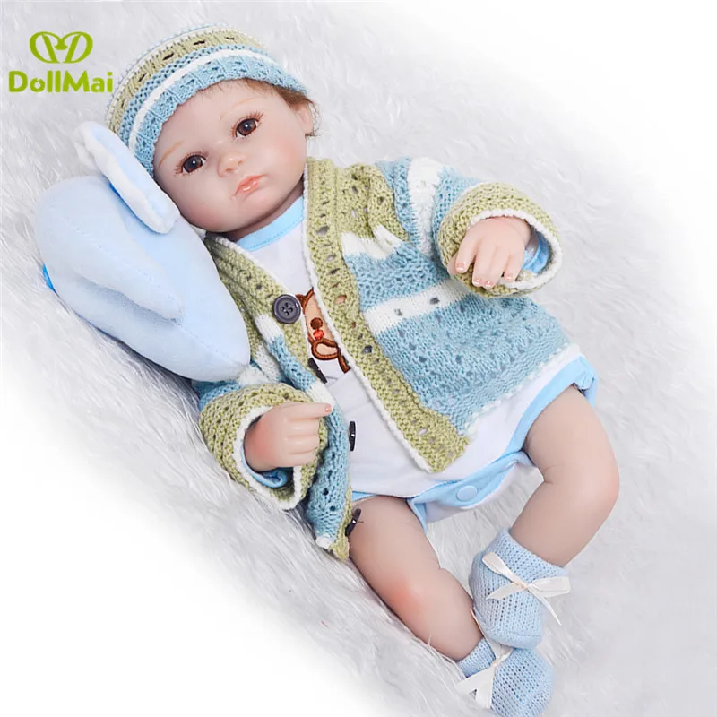 

42CM reborn babies lifelike newborn baby silicone vinyl dolls with blue clothes pillow bebe reborn bonecas brinquedos