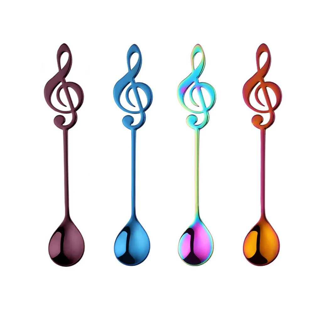 4pcs Mixed color 2 6 шт./4 шт., набор музыкальных кофейных ложек из нержавеющей стали, десертная чайная ложка, ложка для мороженого, сахара, ложка для перемешивания, чайная ложка, аксессуары для кофе - Цвет: 4pcs Mixed color 2