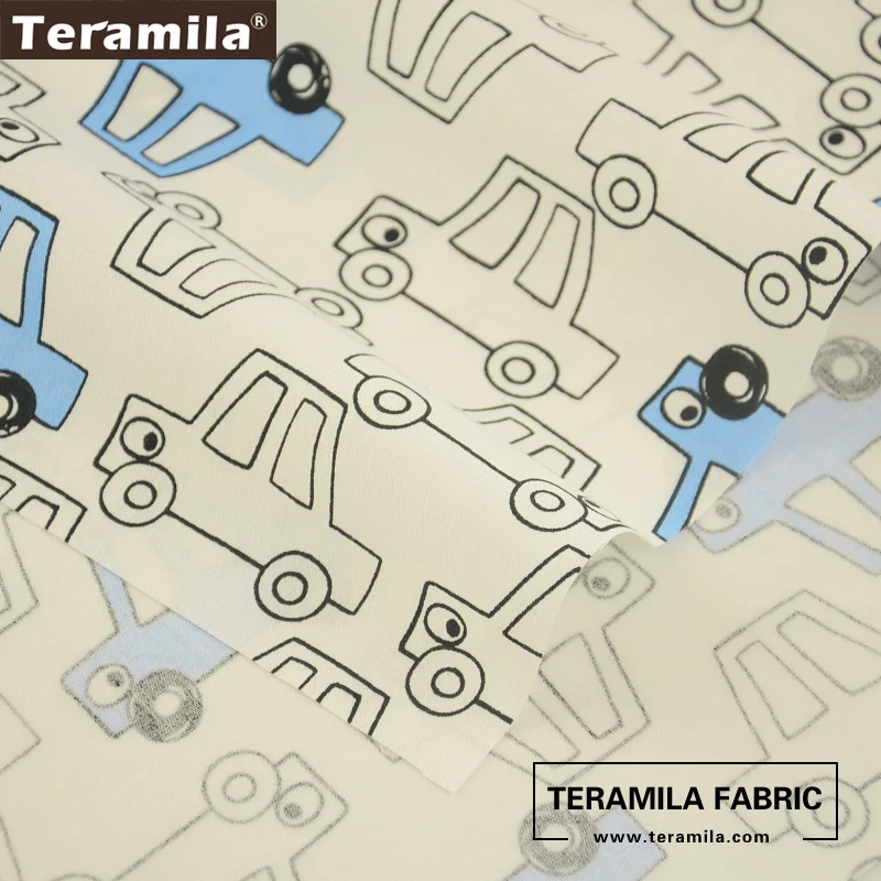 Teramila хлопок Ткань мягкий мультфильм синий и белый автомобили конструкций twill жир
