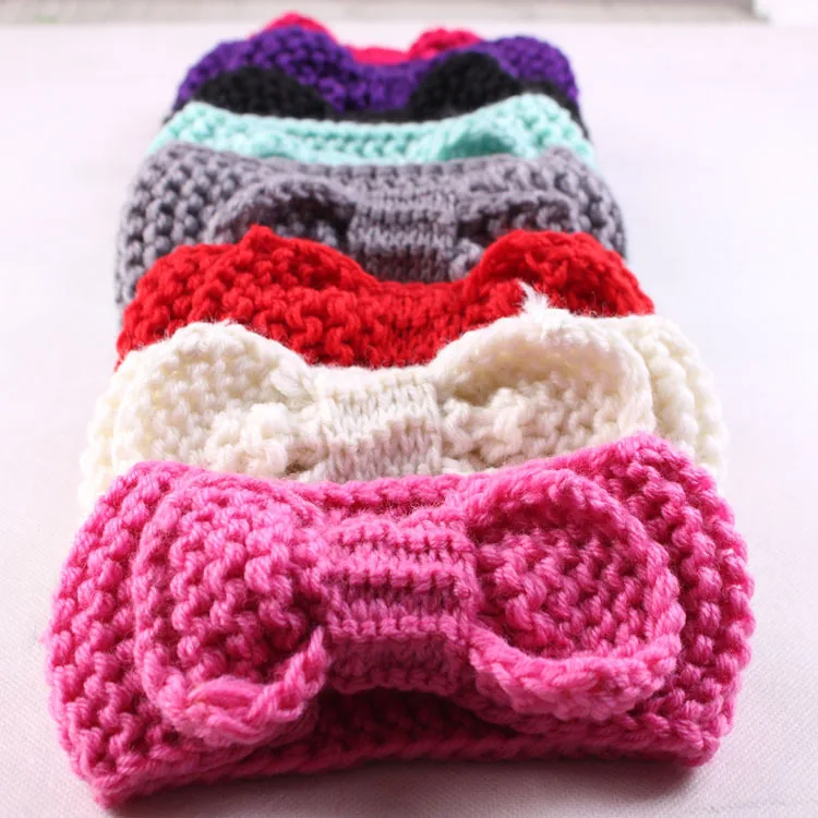 Горячая Распродажа повязка на голову для маленьких девочек вязаная с большим