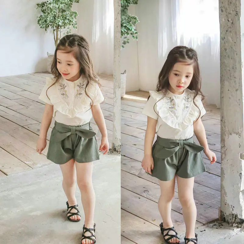 Корейский стиль новинка 2019 рубашка для маленьких девочек с вышивкой Детская