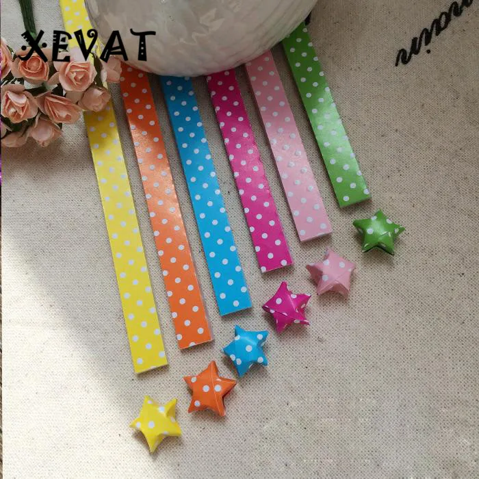 Светящиеся бумажные звёзды в горошек яркие цвета узор виде сердца складные