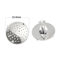 beadsnice brass flat round tray cabochon setting earing set components clip on earring findings 37616e