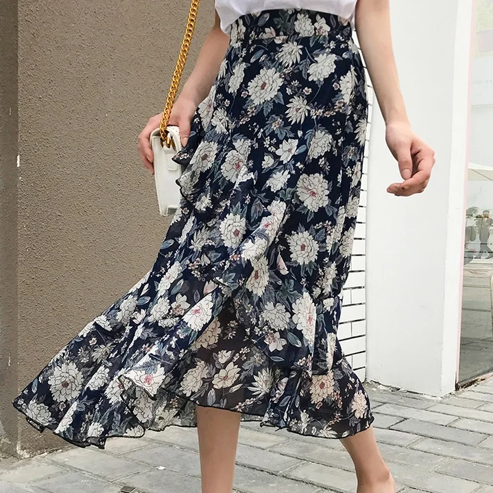Винтажные юбки для женщин 2018 весна лето стиль корейский vestido цветочный Новый