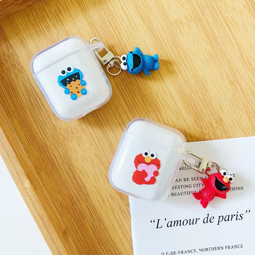 Улица Сезам Элмо печенья кукла кулон мультфильм беспроводной Bluetooth наушники чехол для Apple AirPods 1 и 2 Силиконовые зарядки