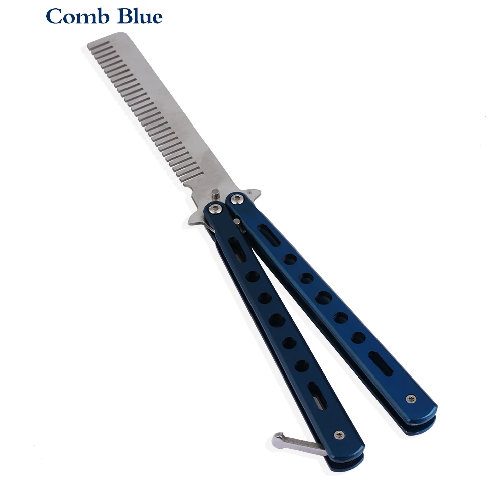 Comb Blue 1 шт. складной нож-бабочка из нержавеющей стали стильные расчески Потрясающие ножницы для волос тренировочные Инструменты для укладки волос - Цвет: Comb Blue