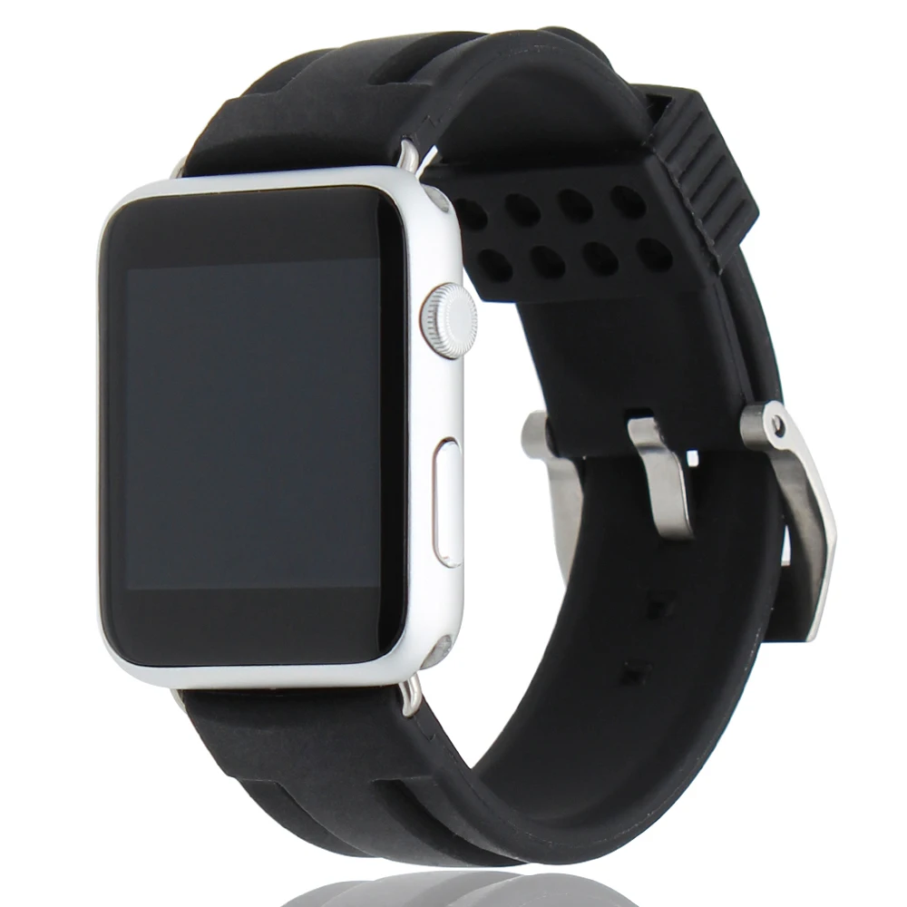 Ремешок силиконовый резиновый для iWatch Apple Watch 38 мм 42 резной браслет из нержавеющей