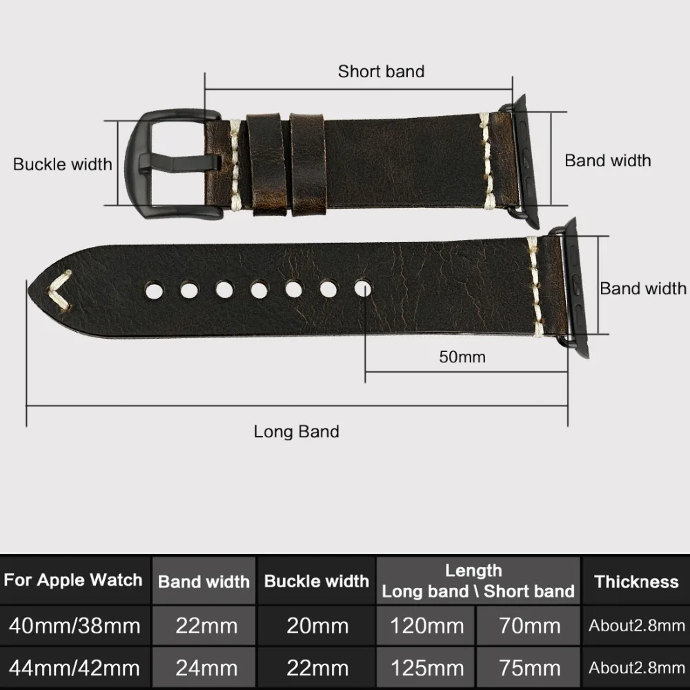 Аксессуары для часов MAIKES из натуральной коровьей кожи браслетов Apple Watch 42 мм 38
