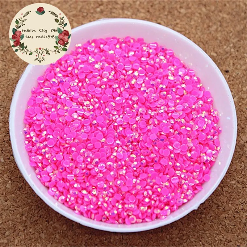 

2mm/2.5mm 5000pcs/pack Resin Flatback Rhinestone Jelly Hotpink AB 14 facets DIY nail art mobile phone decoration