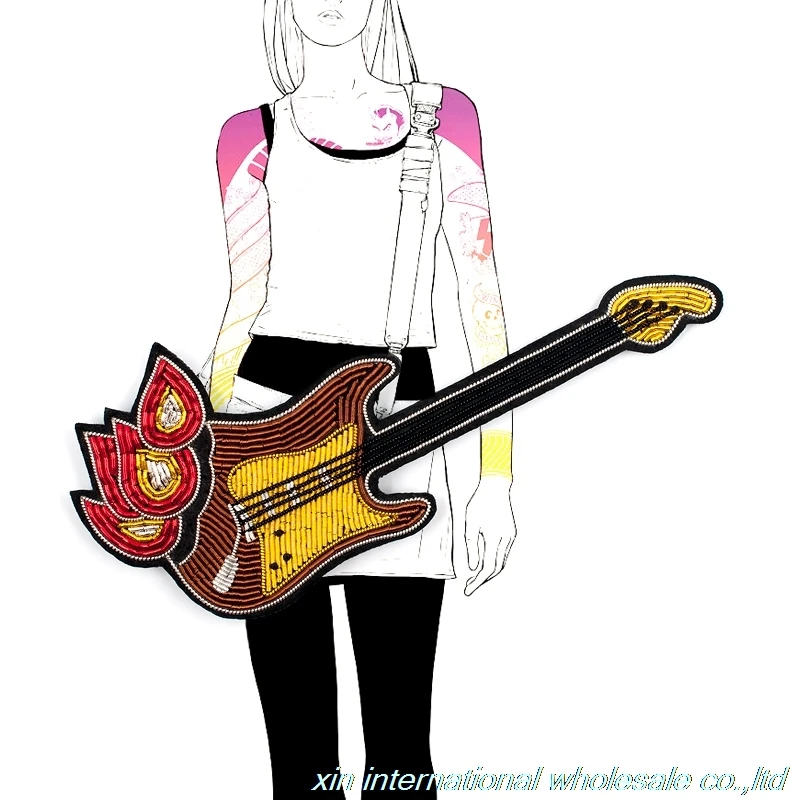 

Creative metal silk hand embroidery badge Rock Guitar fun badge Simple decoration all-match chapas