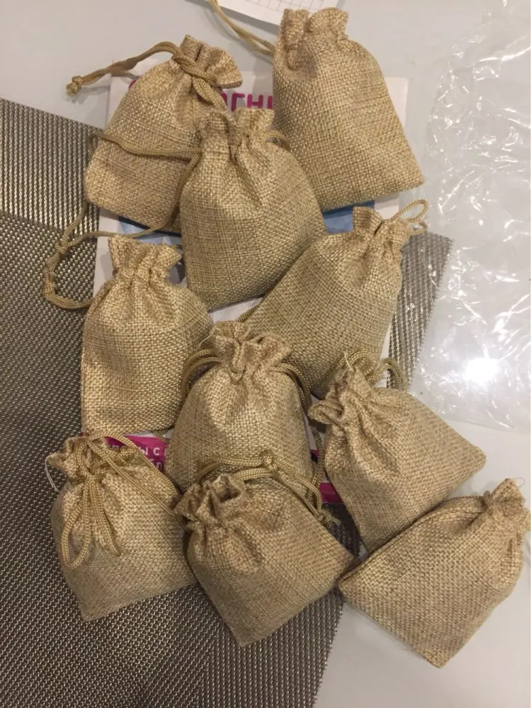 Небольшой льняной мешок 7x9 см 10 шт. Подарочный джутовый естественного цвета для