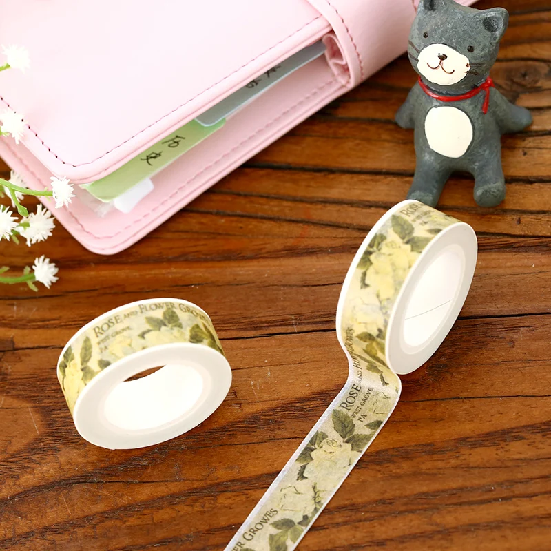 

Yellow Rose Washi Tape 10m Vintage Flower Masking Tape DIY Cintas Decorativas De Papel Adhesiva