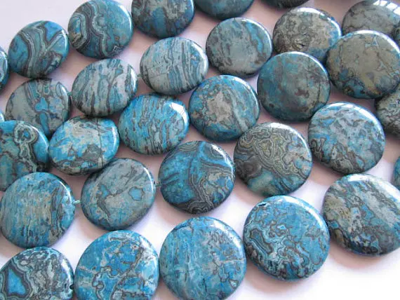 

25%off--30mm Natural sea Jasper DIY beads coin round disc blue beads