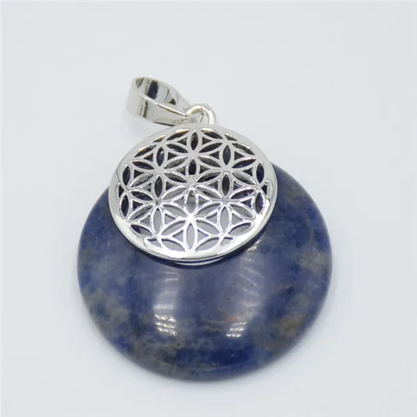 Sodalite Мода цветок жизни кулон Йога Исцеление чакры натуральный камень кристалл Мандала Подвеска для ожерелья для мужчин женщин рейки ювелирные изделия - Окраска металла: Sodalite