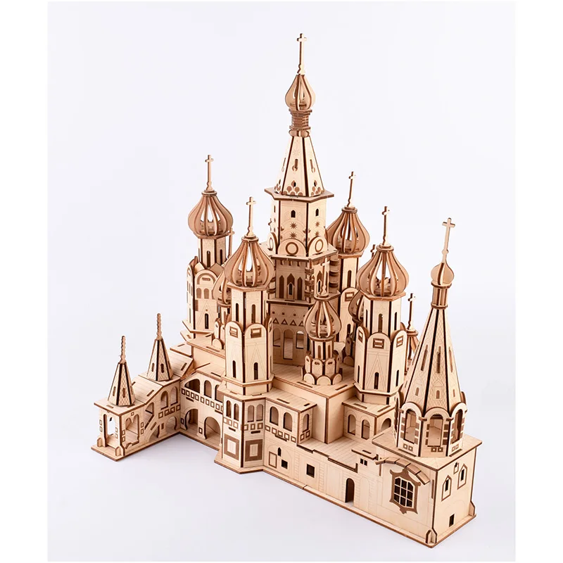 Персональная коллекция выставочная сувенирная Модель здание 3D деревянная сборка головоломка Василия Блаженного собора, Россия