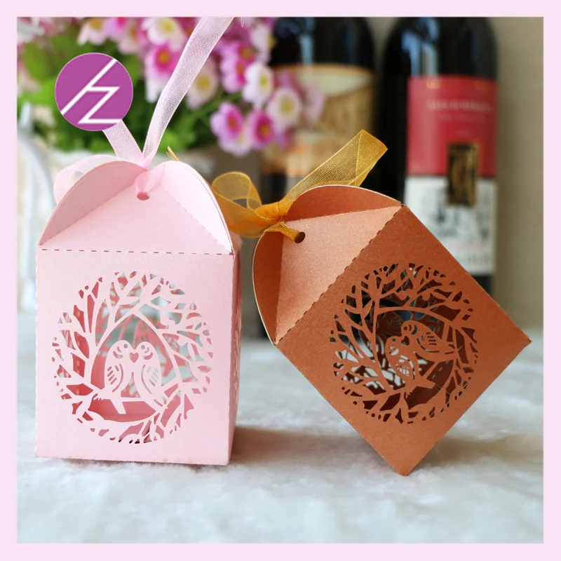 50 шт. лазерная резка мини жемчужная бумага любовь невеста клетка подарки коробка