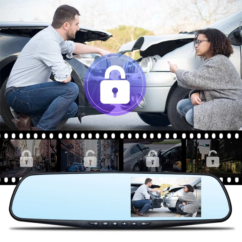 Jansite Новый сенсорный экран Автомобильная Даш камера 4 3 дюймовый двойной объектив