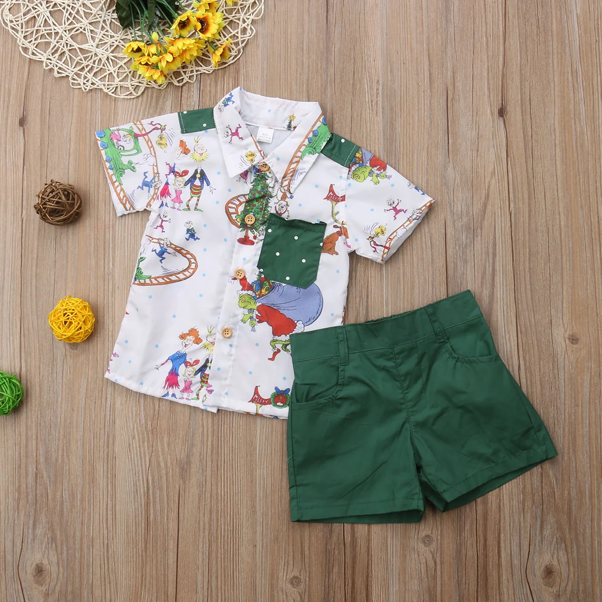 CANIS New Sweet Xmas Toddler Kid Baby Boy Print T Shirt Top+Shorts Pants Casual Outfit Clothes Set 0-5 | Детская одежда и обувь