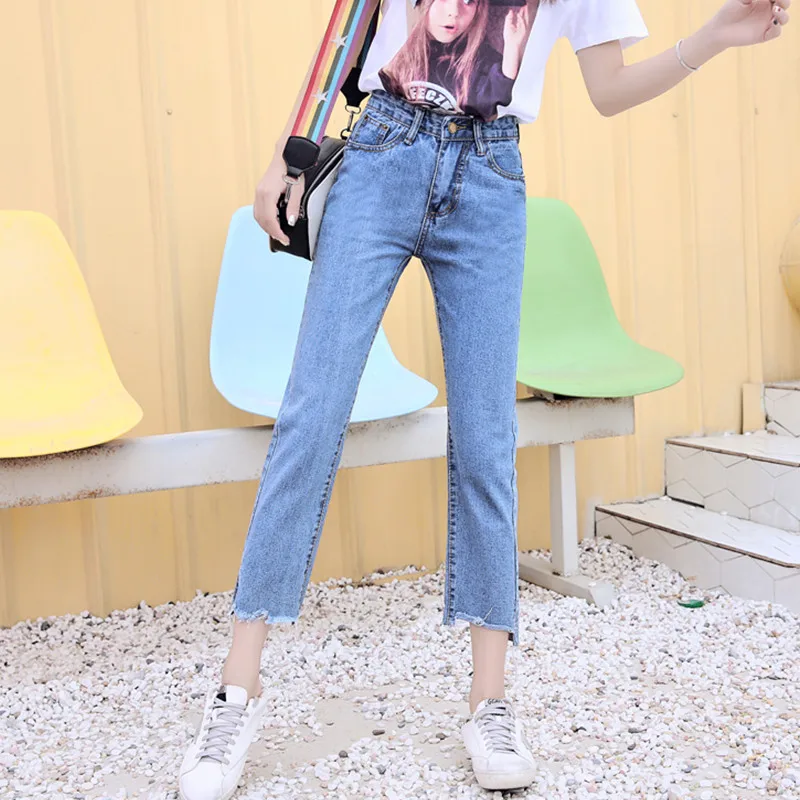 Женские брюки тонкие прямые джинсовые винтажные джинсы с высокой талией Новые